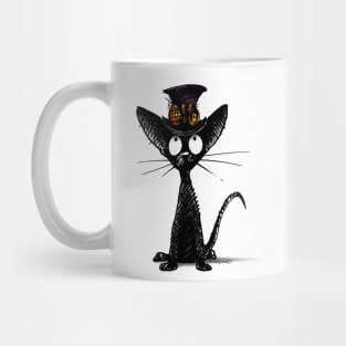 Funny Black Oriental Cat in a Steampunk Hat and Brass Goggles Mug